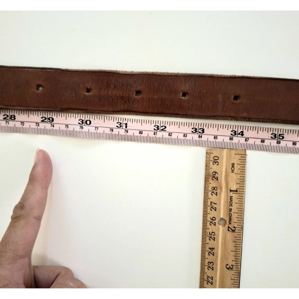 Vintage Tan Leather‎ Boho Western Belt with Gold /Silver Buckle and Accent Beads